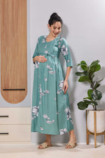 Mangai Pink Floral Feeding & Maternity Wear Long Frock Dress