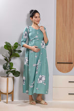 Mangai Pink Floral Feeding & Maternity Wear Long Frock Dress