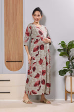 Mangai Dusty Pink Maternity Feeding Long Frock with Zip