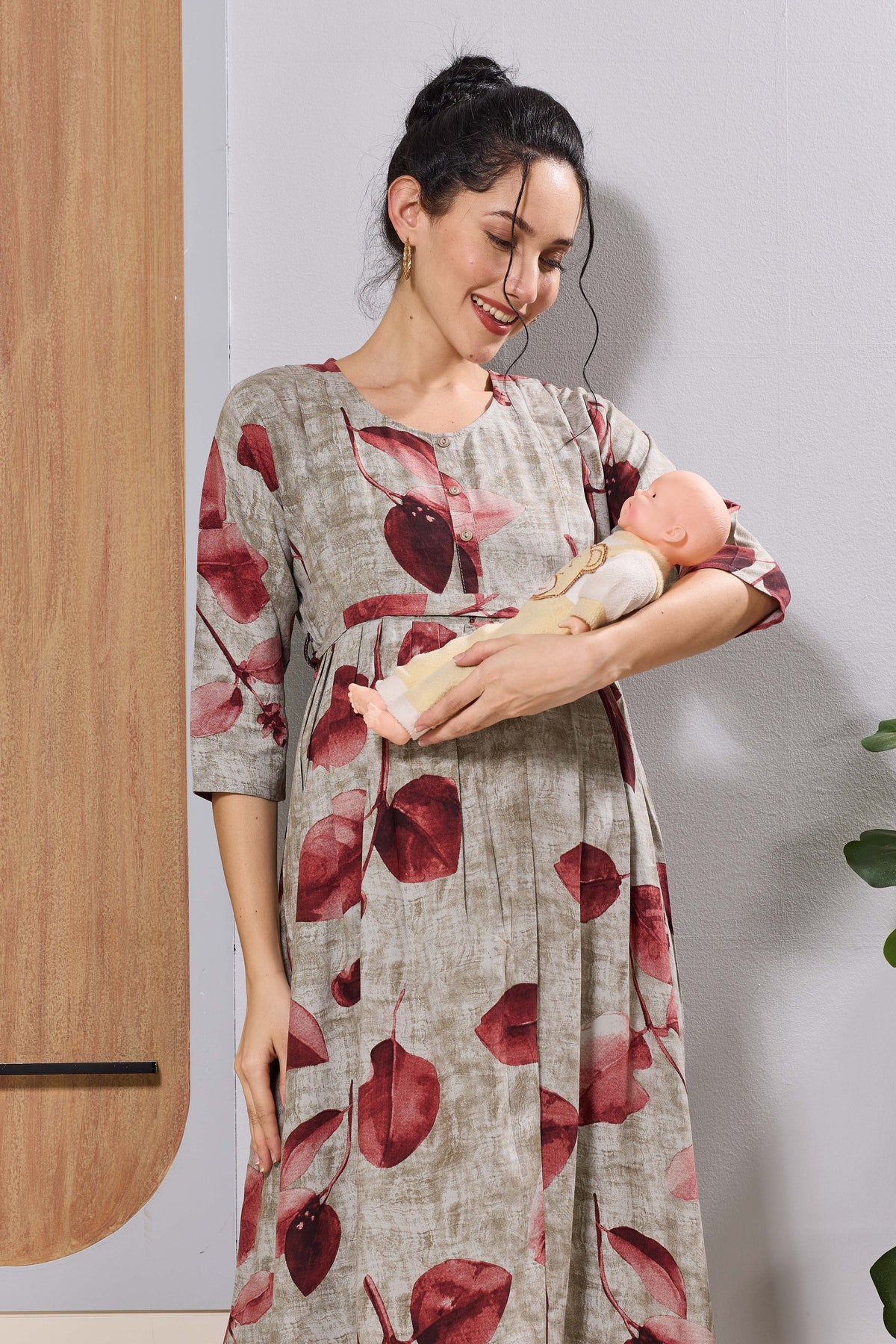 Mangai Dusty Pink Maternity Feeding Long Frock with Zip