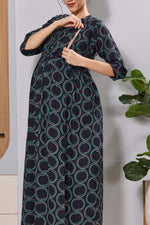 Mangai Navy Maternity Feeding Long Frock with Invisible Zip