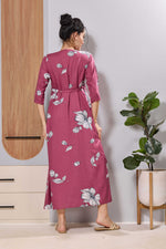 Mangai Pink Floral Feeding & Maternity Wear Long Frock Dress
