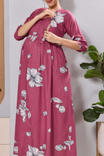 Mangai Pink Floral Feeding & Maternity Wear Long Frock Dress