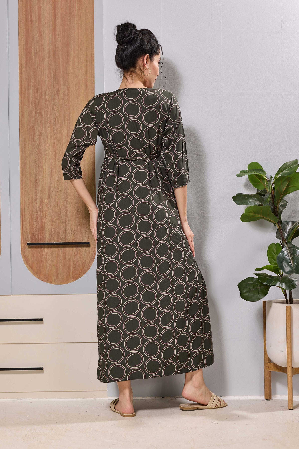 Mangai Navy Maternity Feeding Long Frock with Invisible Zip