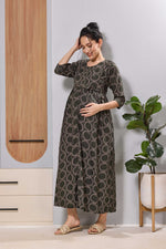 Mangai Navy Maternity Feeding Long Frock with Invisible Zip