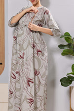Mangai Beige Maternity Feeding Long Frock with Invisible Zip
