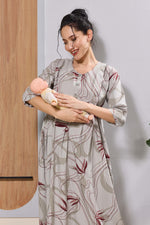 Mangai Beige Maternity Feeding Long Frock with Invisible Zip