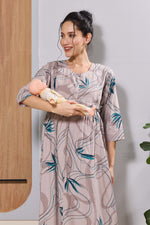 Mangai Beige Maternity Feeding Long Frock with Invisible Zip