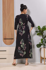 Mangai Black Leaf Print Feeding & Maternity Dress | Long Frock