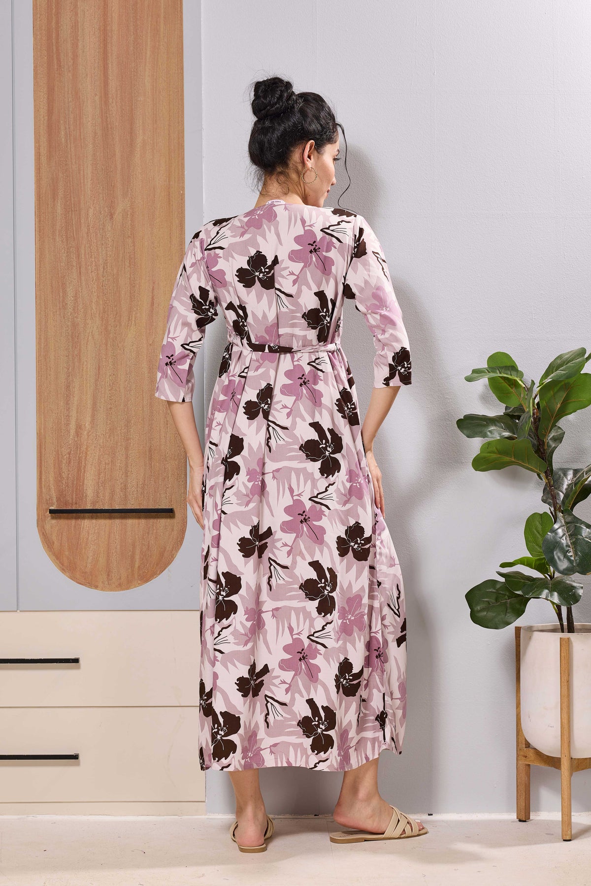 Mangai Blush Pink Floral Feeding Dress | Maternity Long Frock