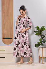 Mangai Blush Pink Floral Feeding Dress | Maternity Long Frock