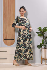 Mangai Teal Blue Maternity Feeding Long Frock with Zip