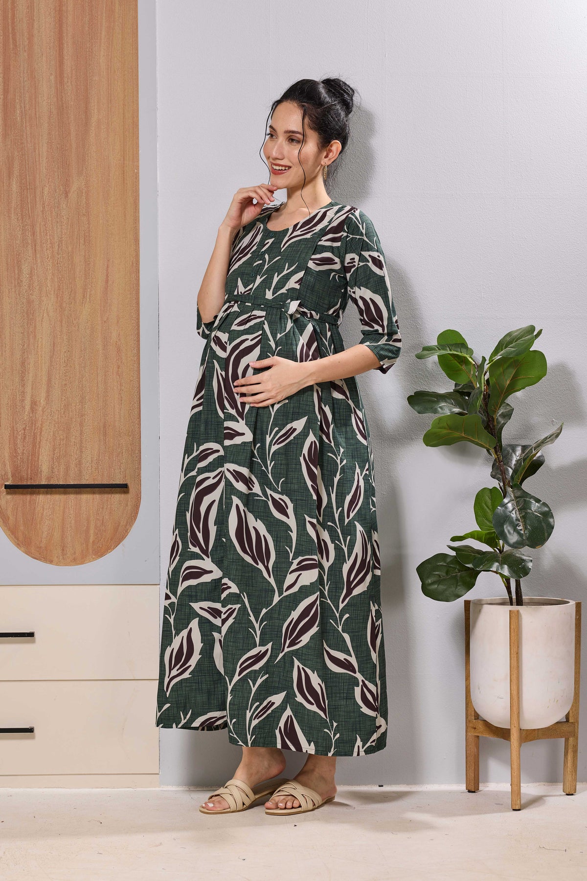 Mangai Coffee Brown Maternity Feeding Dress | Invisible Zipper