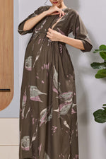 Mangai Brown Printed Feeding & Maternity Wear Long Frock Dress
