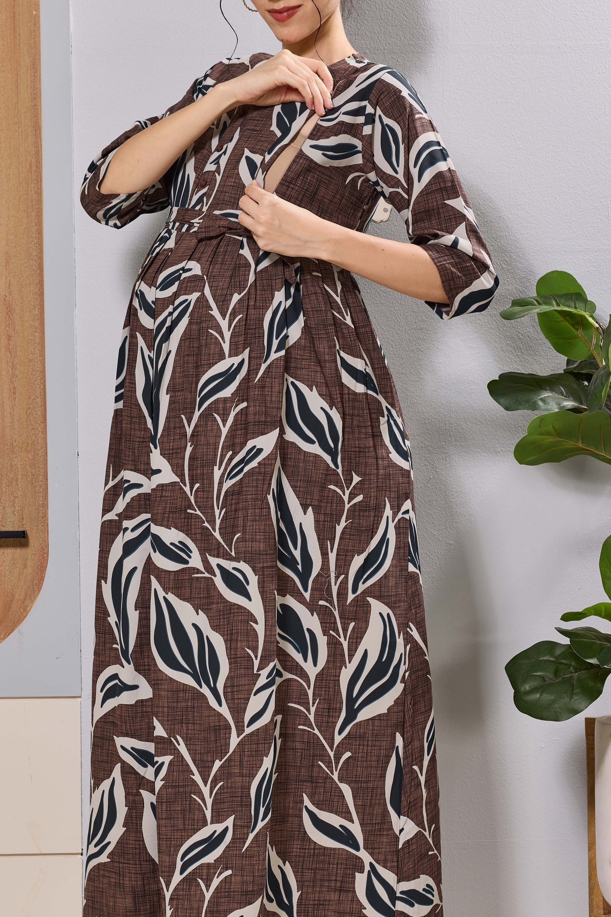 Mangai Coffee Brown Maternity Feeding Dress | Invisible Zipper