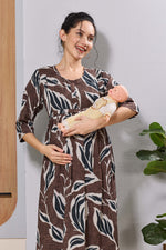 Mangai Coffee Brown Maternity Feeding Dress | Invisible Zipper