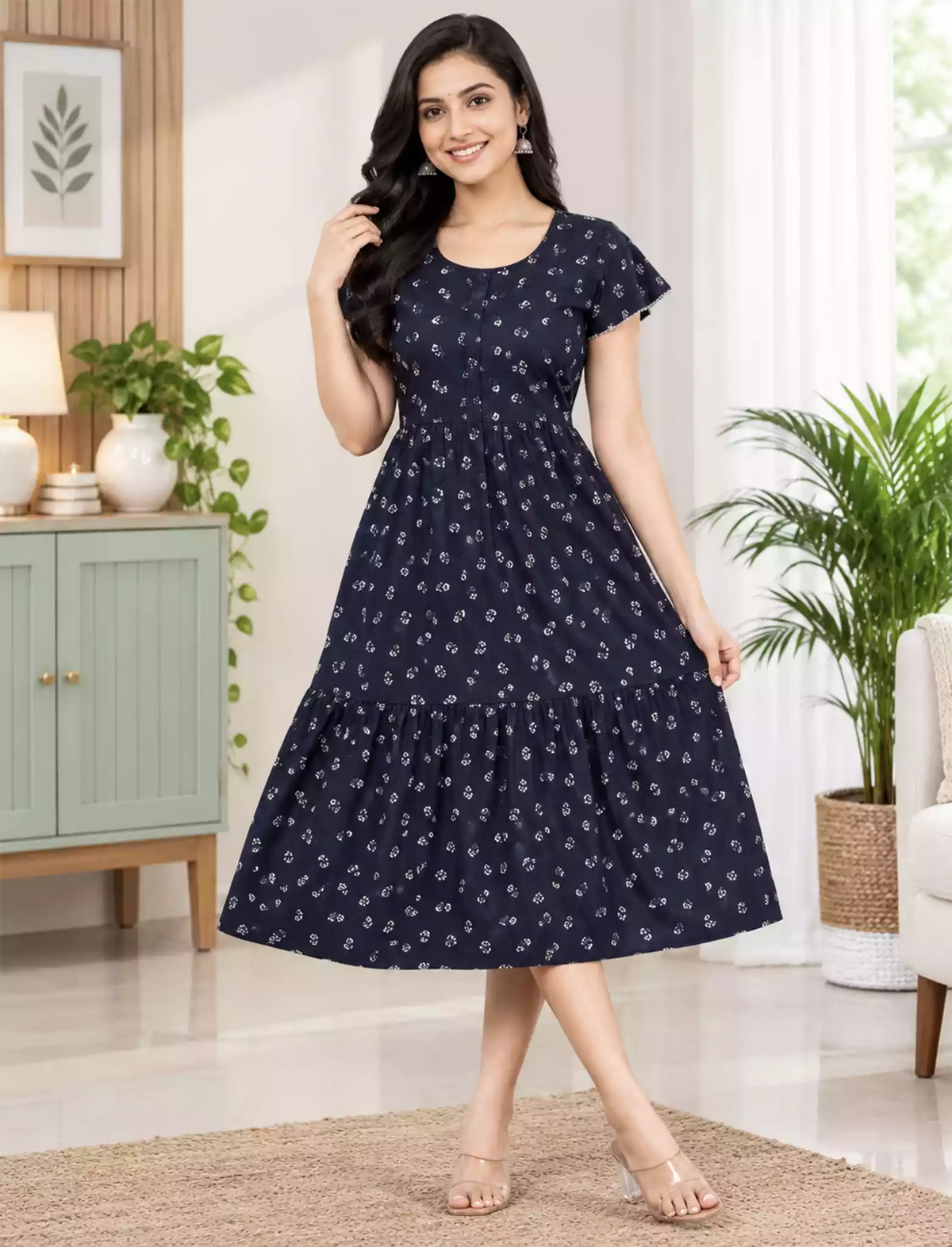 Alpine Petal Sleeve Maxi Round Neck with Back Tie - Mangai Nighties