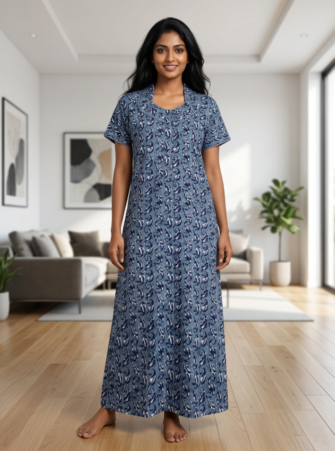 MANGAI New Regular Fit Cotton Printed Nighties - All Over Printed Stylish Nightwear for Stylish Women | Side Cut Pocket | Beautiful Nighties for Stylish Women's | Colourful Printed Cotton Nighties (ATR)