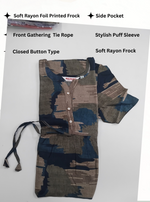 Rayon Colourful Foil Printing Gathering Frock Model Nighties | Side Pocket and Gathering Front Rope | Fancy Sleeve & Maxi Frock Nightwear for Stylish Women's (FGF)