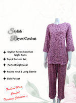 MANGAI Premium Rayon Cord Set Round neck Night Suits for Teenage and Modern Women's A Perfect Nightwear (RCOS)