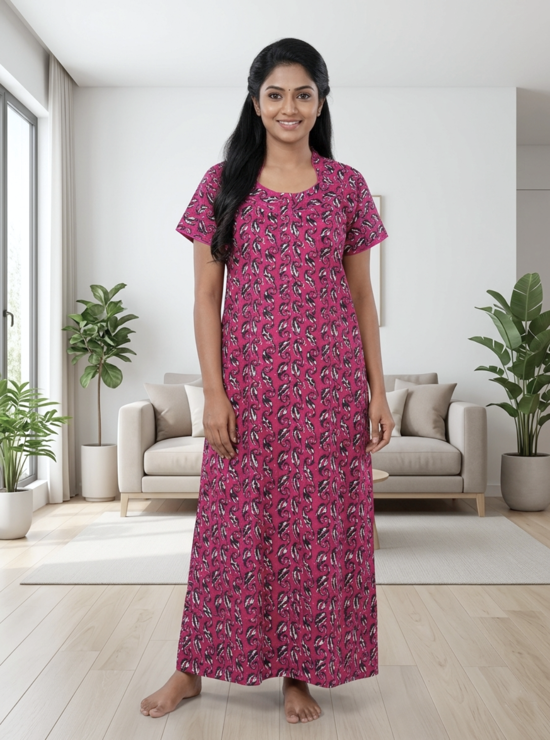 MANGAI New Regular Fit Cotton Printed Nighties - All Over Printed Stylish Nightwear for Stylish Women | Side Cut Pocket | Beautiful Nighties for Stylish Women's | Colourful Printed Cotton Nighties (ATR)
