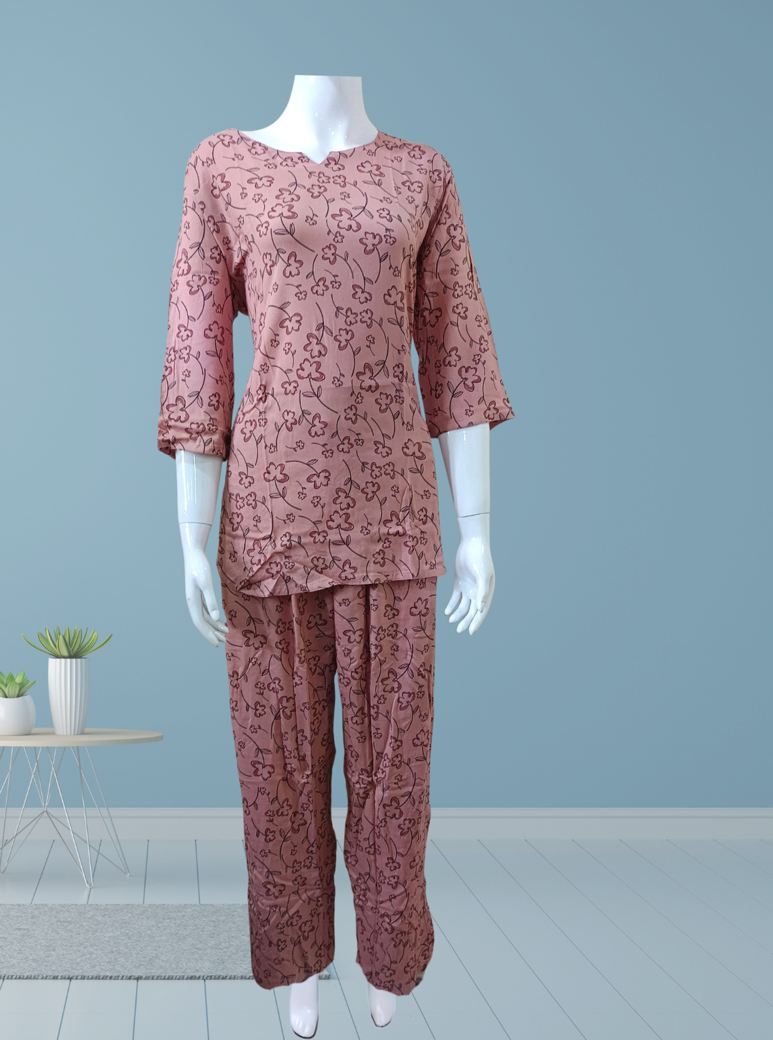 MANGAI Premium Rayon Cord Set Round neck Night Suits for Teenage and Modern Women's A Perfect Nightwear (RCOS)