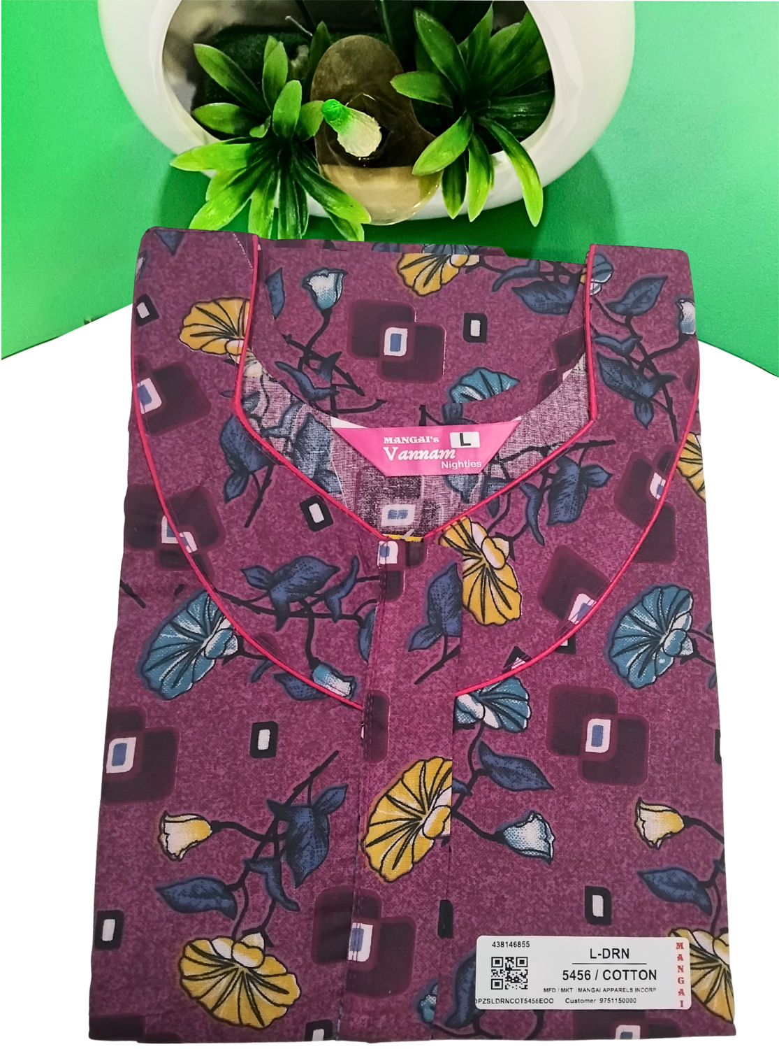 MANGAI Daily Wear Casual Comfort Fit Cotton Printed Nighties | Front Open Zipper Model | Fancy Round Neck with Side Pocket Cotton Nighties (DRN)