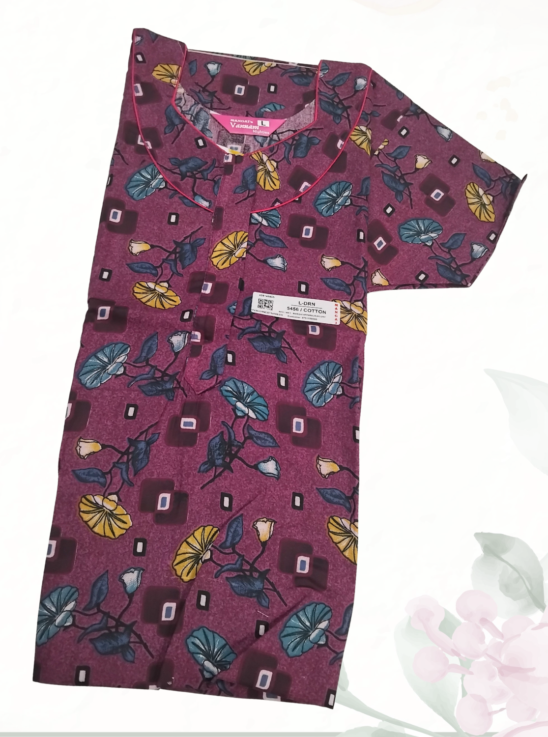 MANGAI Daily Wear Casual Comfort Fit Cotton Printed Nighties | Front Open Zipper Model | Fancy Round Neck with Side Pocket Cotton Nighties (DRN)