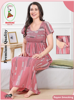 MANGAI Premium RAYON Smocking Nighty | Beautiful Pleated Design | Side Pocket | Stylish Nighty for Trendy Women's | Your Perfect Nightwear Collection's (RYS)