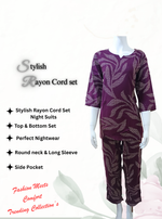 MANGAI Premium Rayon Cord Set Round neck Night Suits for Teenage and Modern Women's A Perfect Nightwear (RCOS)