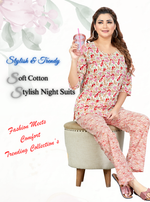 MANGAI Premium Cotton Printed Cambric Night Suits | Stylish Print's All Over | Top & Bottom Set | 3/4 Sleeve | Trendy Night Suits for Stylish Women's (CMNS)
