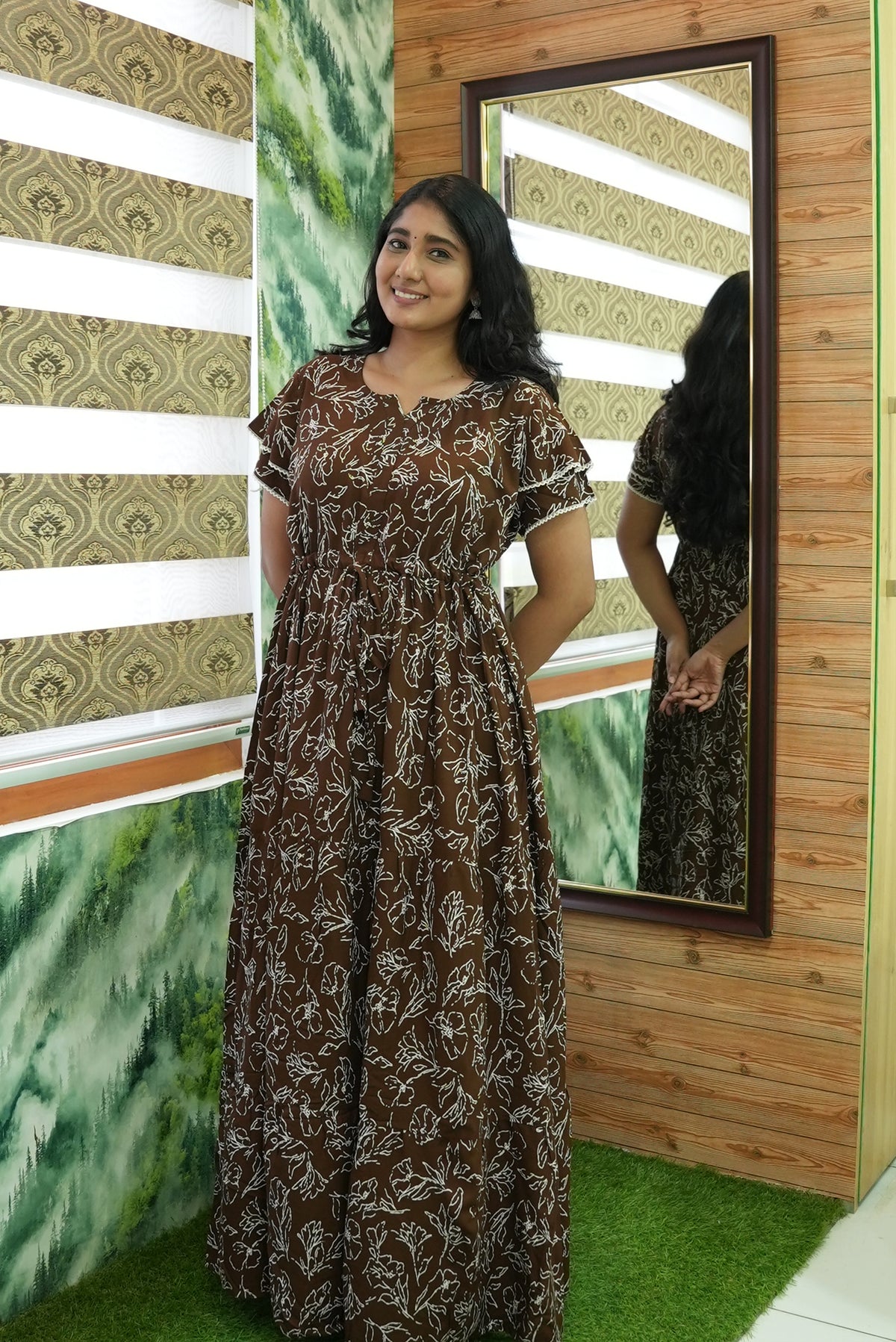 Stylish Arrivals Rayon Gathering Frock Model Night Gown's | Front Adjustable Gathering Style Rope Rope | Double Layer Sleeve | Trending Collection's for Stylish Women's (FKG)