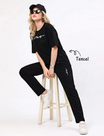 Elegant Black Tencel Casual Lounge Set Women - Mangai Nighties