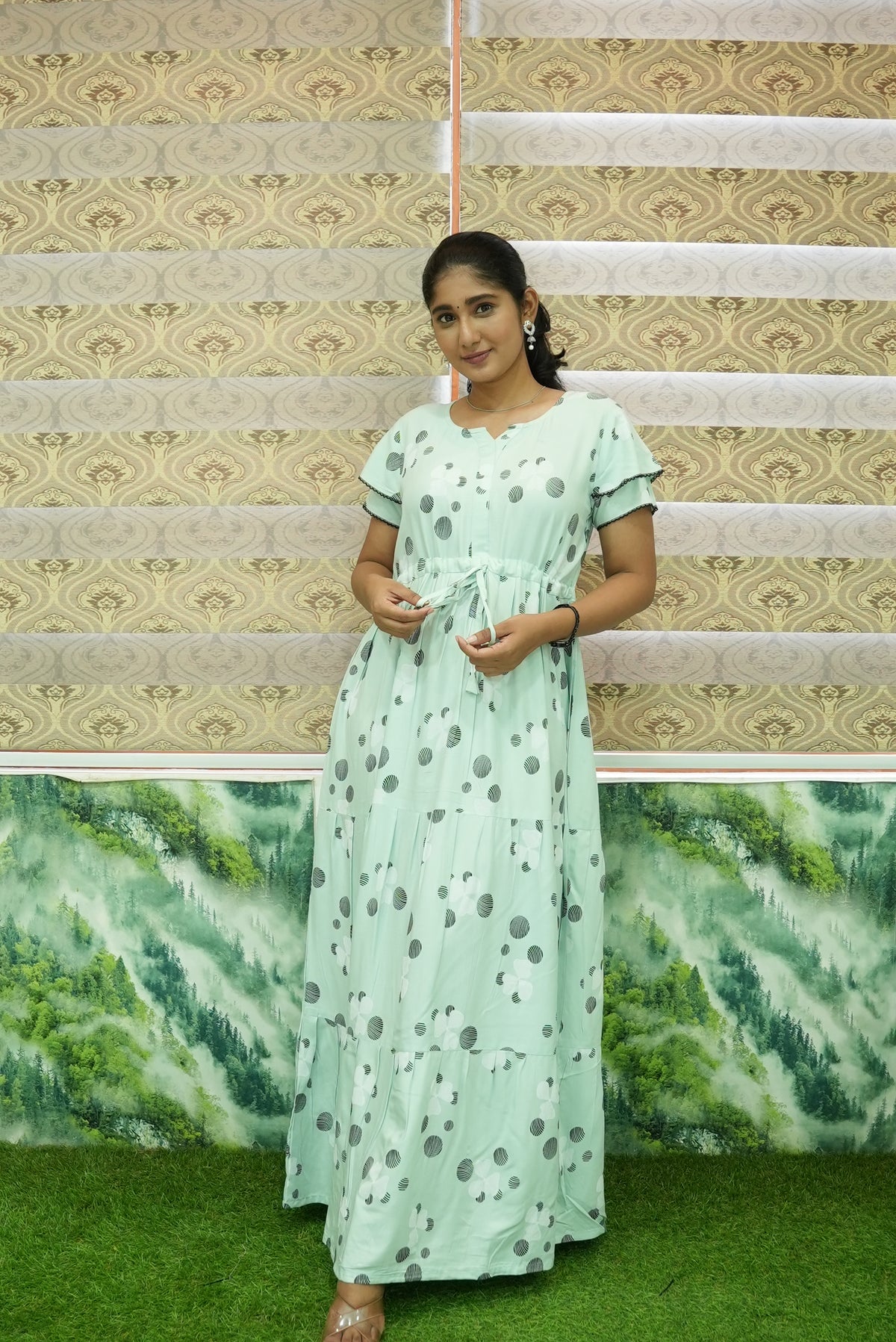 Stylish Arrivals Rayon Gathering Frock Model Night Gown's | Front Adjustable Gathering Style Rope Rope | Double Layer Sleeve | Trending Collection's for Stylish Women's (GFK)