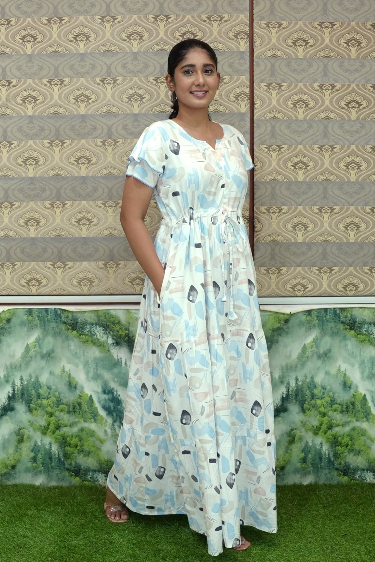 Stylish Arrivals Rayon Gathering Frock Model Night Gown's | Front Adjustable Gathering Style Rope Rope | Double Layer Sleeve | Trending Collection's for Stylish Women's (GFK)