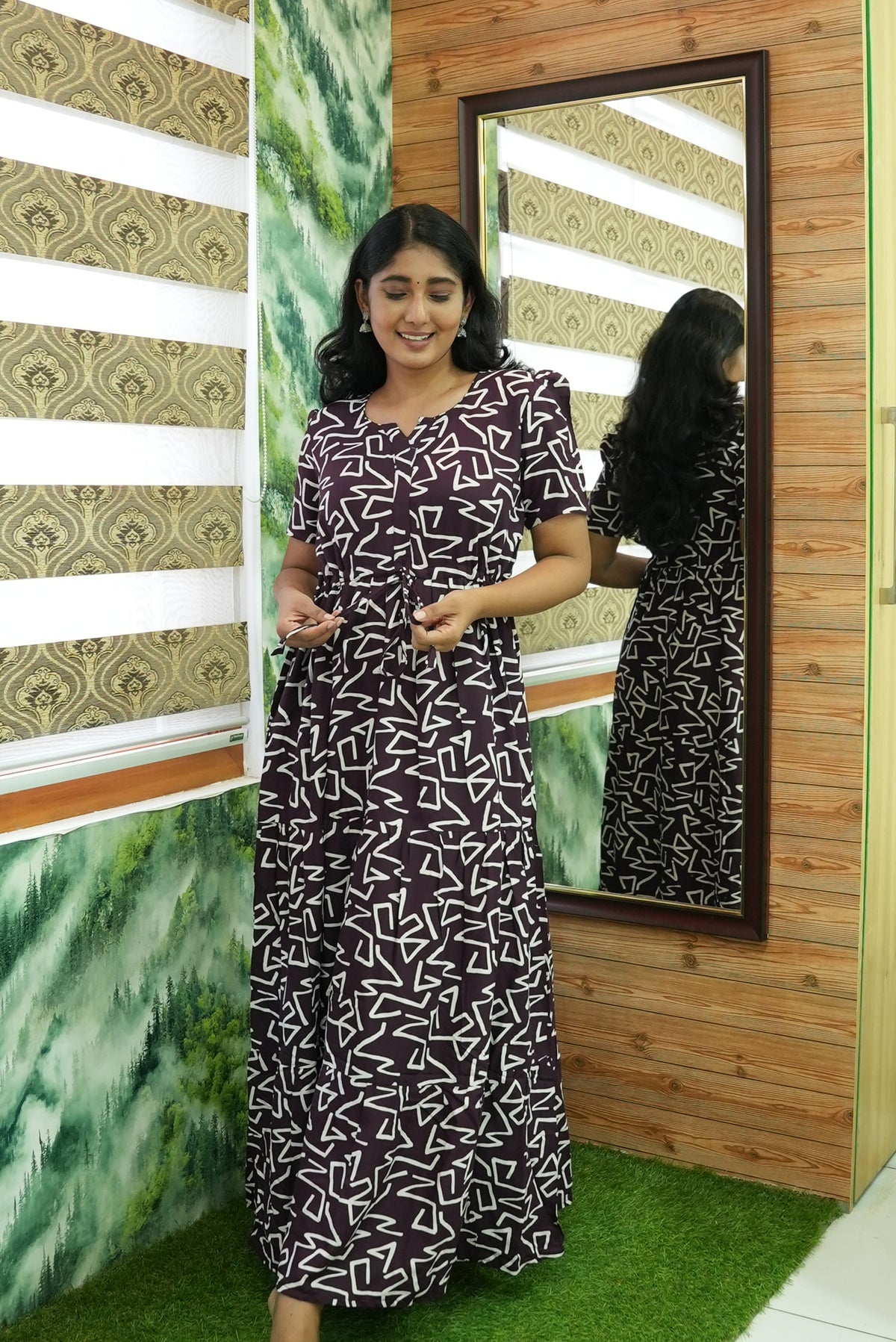 Stylish Arrivals Rayon Gathering Frock Model Night Gown's | Front Adjustable Gathering Style Rope Rope | Puff Sleeve | Trending Collection's for Stylish Women's (GFK)