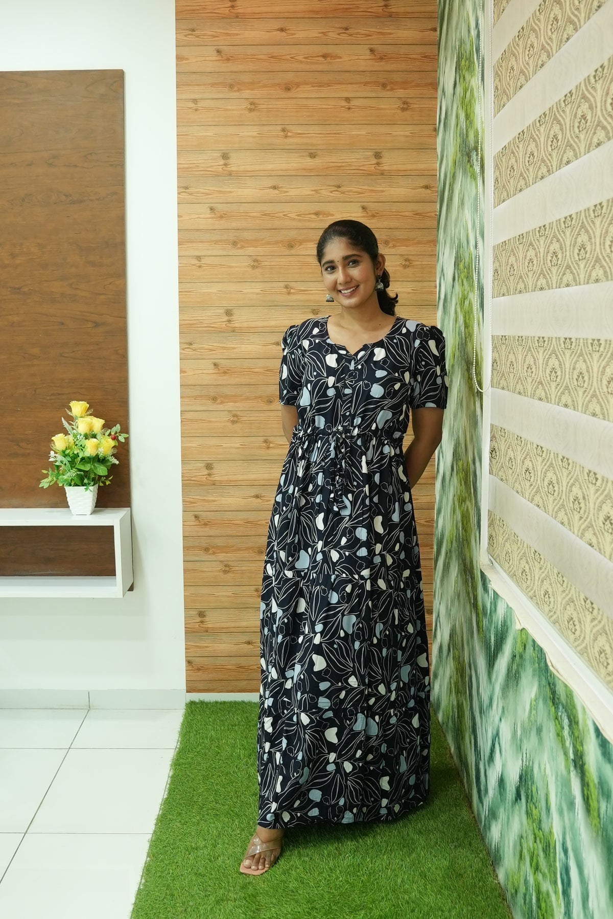 Stylish Arrivals Rayon Gathering Frock Model Night Gown's | Front Adjustable Gathering Style Rope Rope | Puff Sleeve | Trending Collection's for Stylish Women's (GFK)