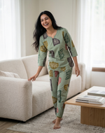 MANGAI Premium Cotton Printed Night Suits | Stylish Print's All Over | Top & Bottom Set | 3/4 Sleeve | Trendy Night Suits for Stylish Women's (TPS-3/4)