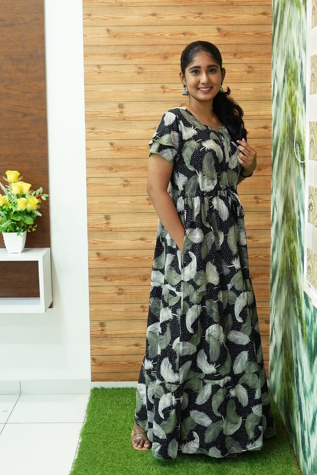 Stylish Arrivals Rayon Gathering Frock Model Night Gown's | Front Adjustable Gathering Style Rope Rope | Double Layer Sleeve | Trending Collection's for Stylish Women's (GFK)