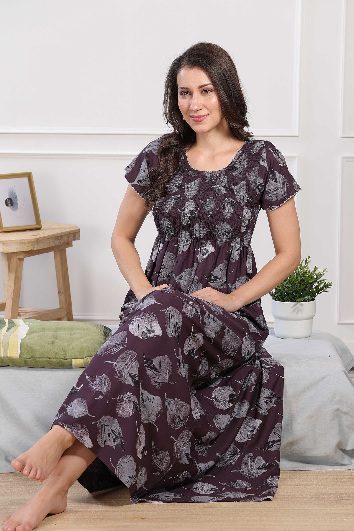 MANGAI Premium RAYON Smocking Nighty | Beautiful Pleated Design | Side Pocket | Stylish Nighty for Trendy Women's | Your Perfect Nightwear Collection's (RYS)