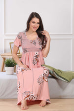 MANGAI Premium RAYON Smocking Nighty | Beautiful Pleated Design | Side Pocket | Stylish Nighty for Trendy Women's | Your Perfect Nightwear Collection's (RYS)