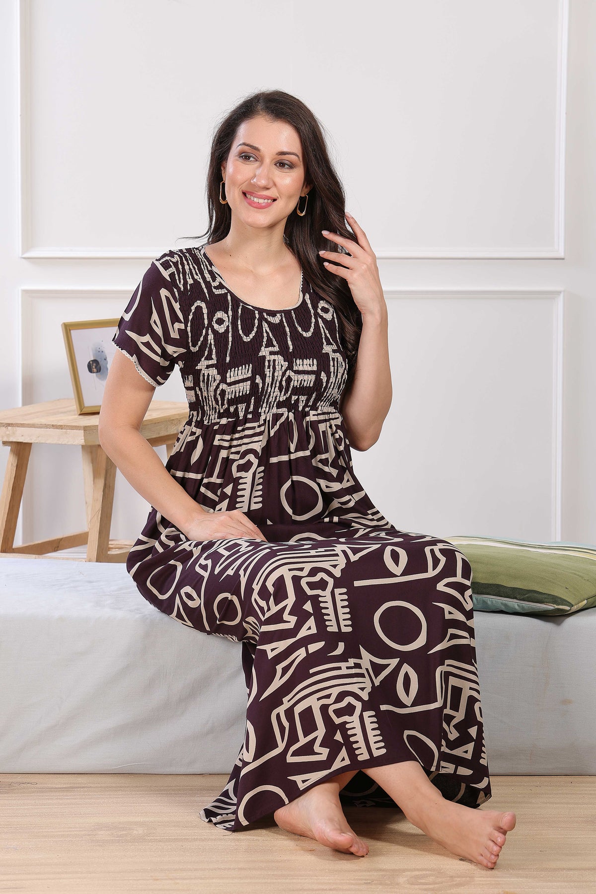 MANGAI Premium RAYON Smocking Nighty | Beautiful Pleated Design | Side Pocket | Stylish Nighty for Trendy Women's | Your Perfect Nightwear Collection's (RYS)