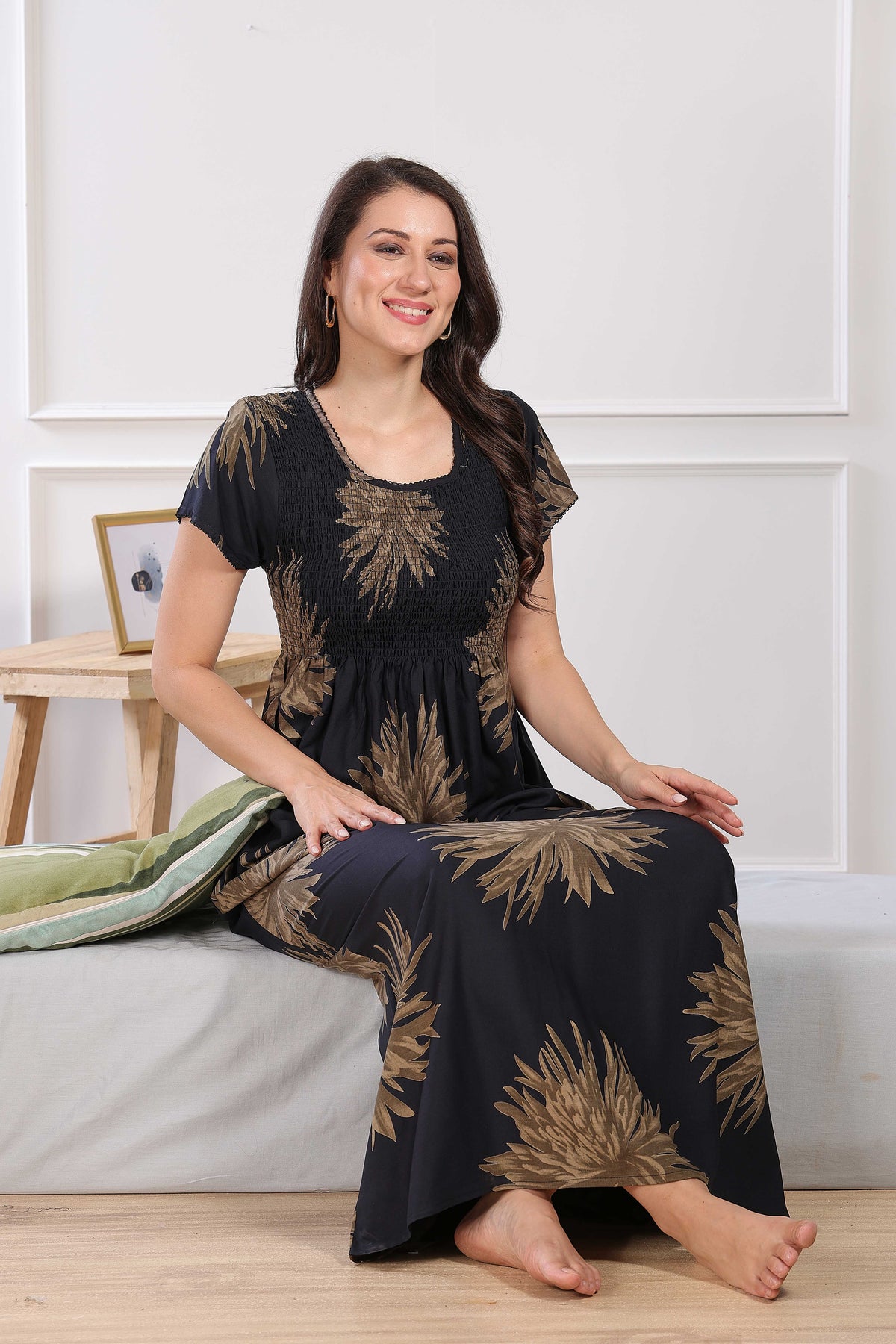 MANGAI Premium RAYON Smocking Nighty | Beautiful Pleated Design | Side Pocket | Stylish Nighty for Trendy Women's | Your Perfect Nightwear Collection's (RYS)