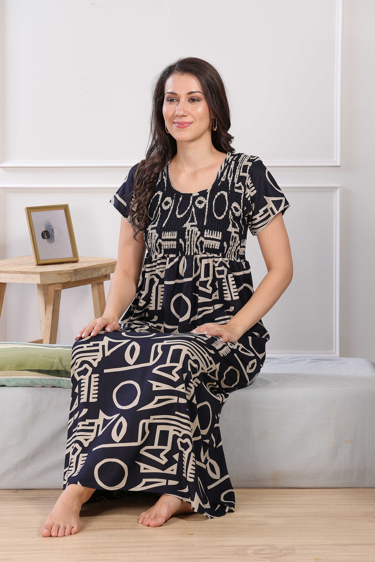 MANGAI Premium RAYON Smocking Nighty | Beautiful Pleated Design | Side Pocket | Stylish Nighty for Trendy Women's | Your Perfect Nightwear Collection's (RYS)