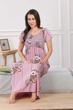 MANGAI Premium RAYON Smocking Nighty | Beautiful Pleated Design | Side Pocket | Stylish Nighty for Trendy Women's | Your Perfect Nightwear Collection's (RYS)