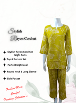 MANGAI Premium Rayon Cord Set Round neck Night Suits for Teenage and Modern Women's A Perfect Nightwear (RCOS)