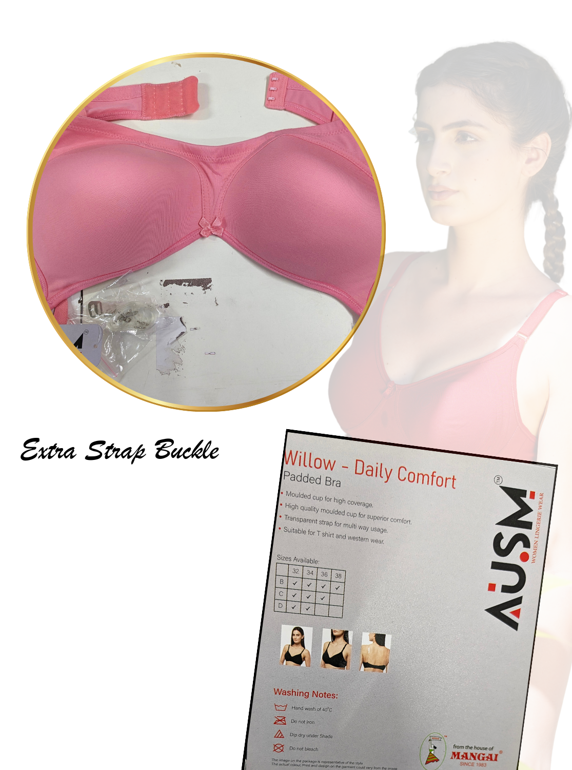 AUSM Willow - Padded Brassiere | Moulded Cup for High Coverage | Soft Padded for Superior Comfort | Suitable for T-Shirt & Western Wear (WILLOW)