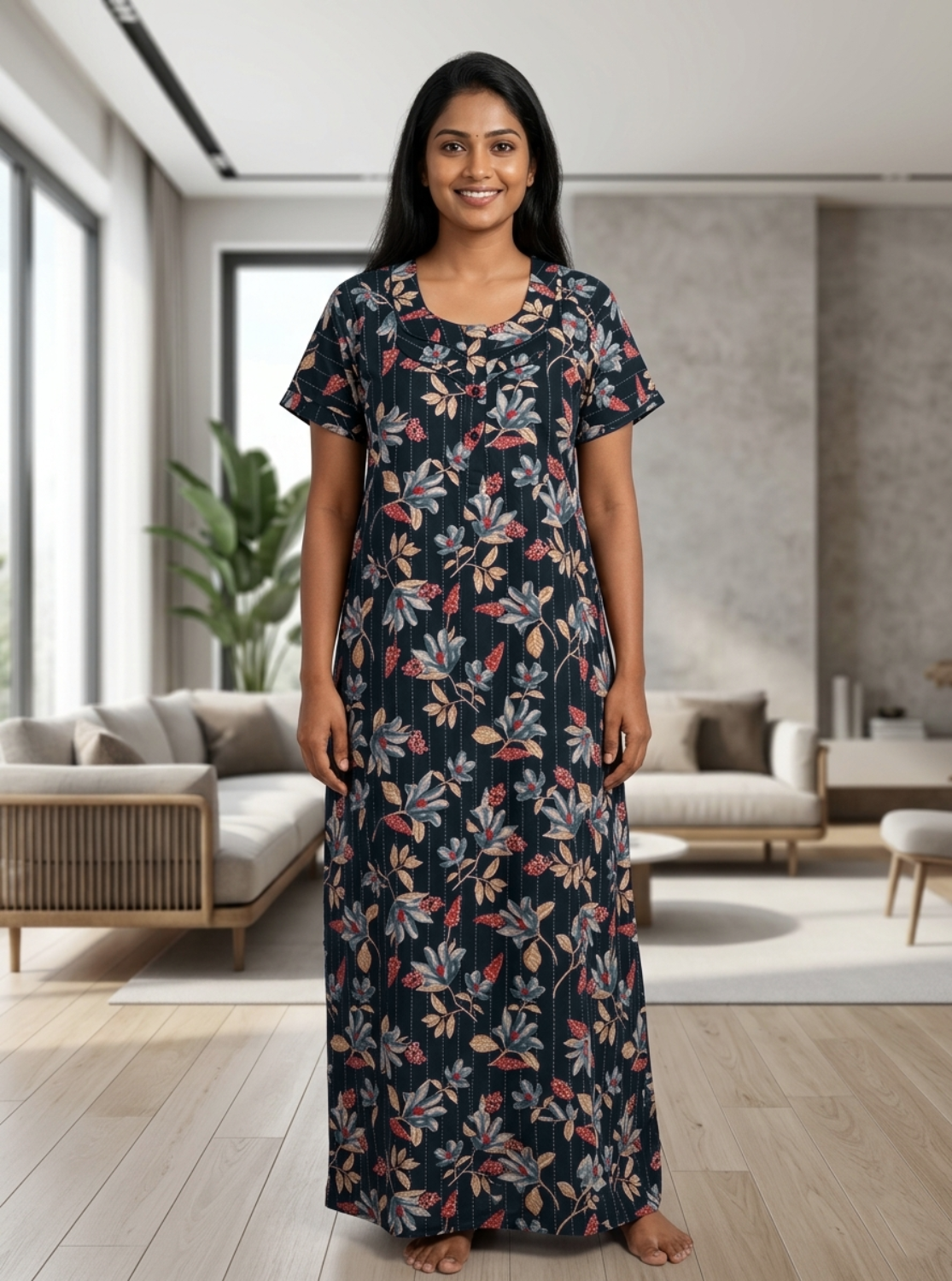MANGAI New Regular Fit Cotton Printed Nighties - All Over Printed Stylish Nightwear for Stylish Women | Side Cut Pocket | Beautiful Nighties for Stylish Women's | Colourful Printed Cotton Nighties (ATR)