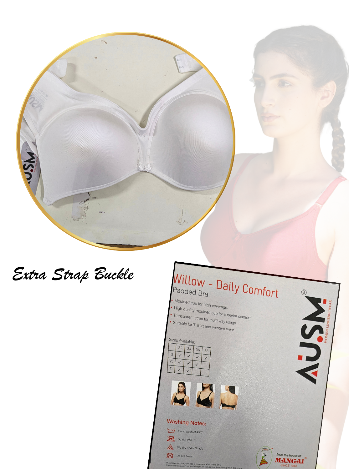 AUSM Willow - Padded Brassiere | Moulded Cup for High Coverage | Soft Padded for Superior Comfort | Suitable for T-Shirt & Western Wear (WILLOW)