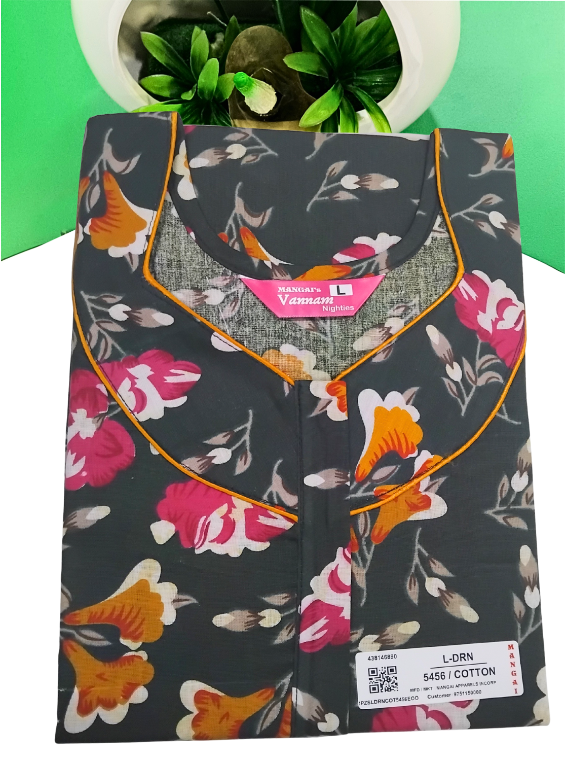 MANGAI Daily Wear Casual Comfort Fit Cotton Printed Nighties | Front Open Zipper Model | Fancy Round Neck with Side Pocket Cotton Nighties (DRN)